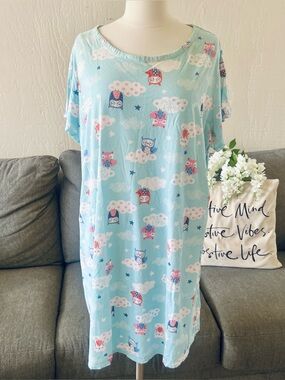 Secret Treasures Blue Owl Print Short-Sleeve Nightgown